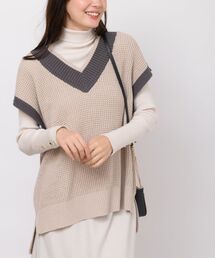 配色VネックBIGニットベスト