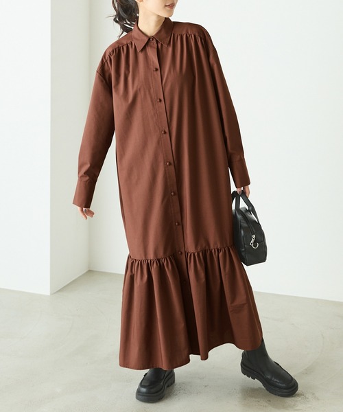 forksy.（フォルクシー）の「【forksy.】襟付き裾ティアード切り替えワンピース（シャツワンピース・レディース・ブラウン/チャコールグレー・FREE）」の2枚目の写真