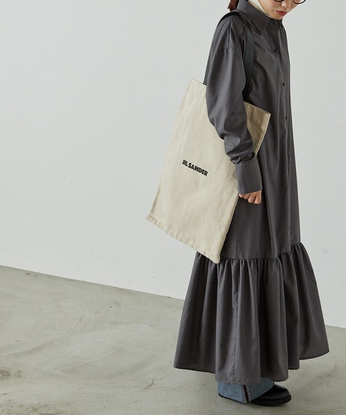 forksy.（フォルクシー）の「【forksy.】襟付き裾ティアード切り替えワンピース（シャツワンピース・レディース・ブラウン/チャコールグレー・FREE）」の5枚目の写真