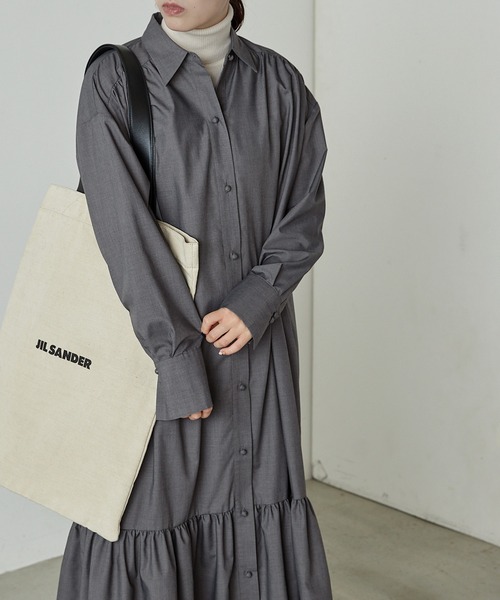 forksy.（フォルクシー）の「【forksy.】襟付き裾ティアード切り替えワンピース（シャツワンピース・レディース・ブラウン/チャコールグレー・FREE）」の7枚目の写真