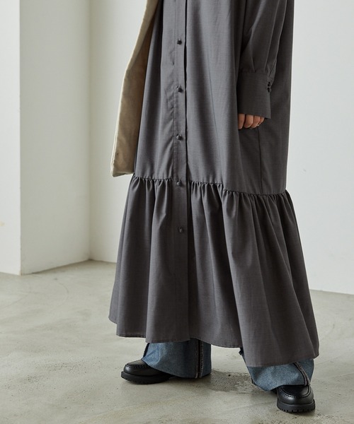 forksy.（フォルクシー）の「【forksy.】襟付き裾ティアード切り替えワンピース（シャツワンピース・レディース・ブラウン/チャコールグレー・FREE）」の8枚目の写真