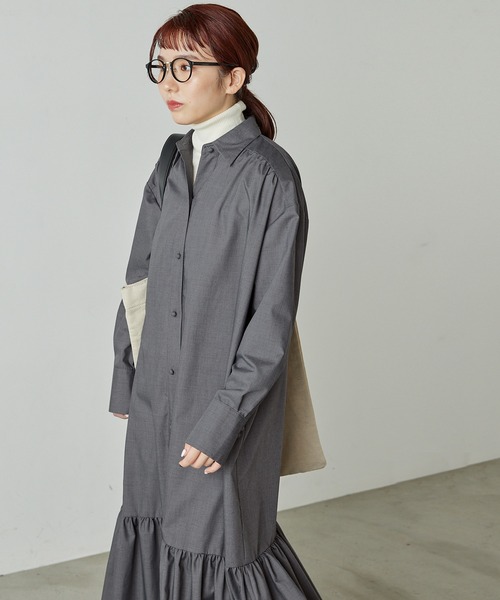 forksy.（フォルクシー）の「【forksy.】襟付き裾ティアード切り替えワンピース（シャツワンピース・レディース・ブラウン/チャコールグレー・FREE）」の10枚目の写真