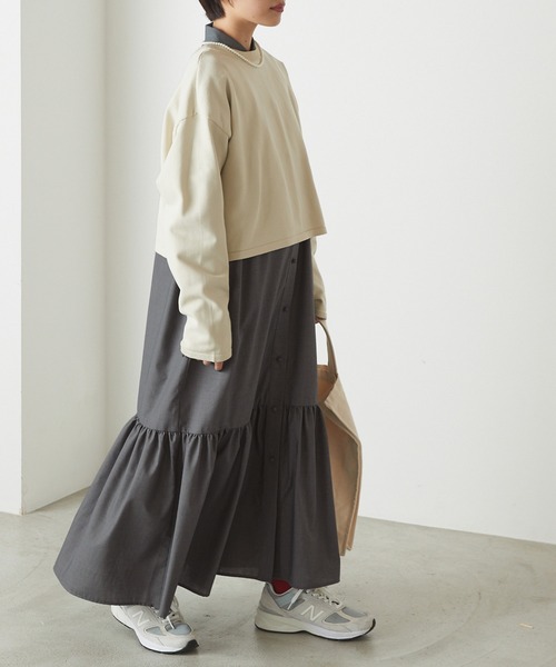 forksy.（フォルクシー）の「【forksy.】襟付き裾ティアード切り替えワンピース（シャツワンピース・レディース・ブラウン/チャコールグレー・FREE）」の13枚目の写真
