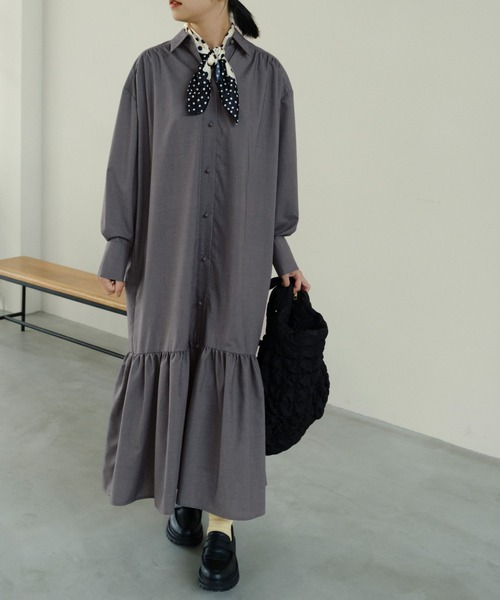 forksy.（フォルクシー）の「【forksy.】襟付き裾ティアード切り替えワンピース（シャツワンピース・レディース・ブラウン/チャコールグレー・FREE）」の14枚目の写真
