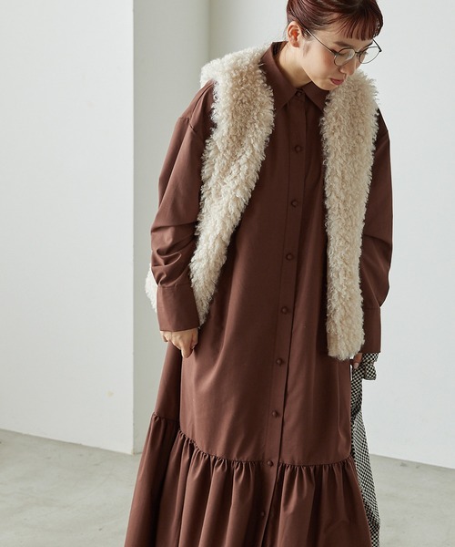 forksy.（フォルクシー）の「【forksy.】襟付き裾ティアード切り替えワンピース（シャツワンピース・レディース・ブラウン/チャコールグレー・FREE）」の18枚目の写真