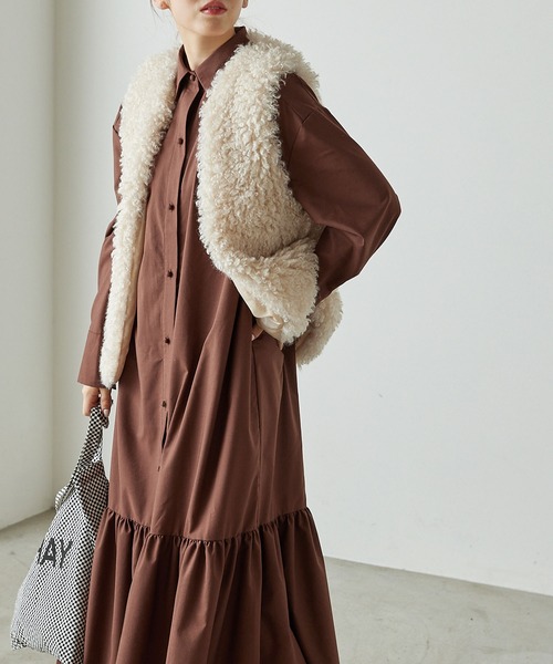 forksy.（フォルクシー）の「【forksy.】襟付き裾ティアード切り替えワンピース（シャツワンピース・レディース・ブラウン/チャコールグレー・FREE）」の19枚目の写真