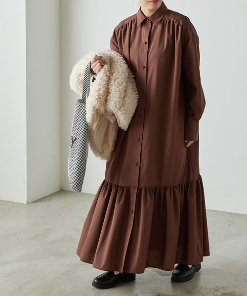 forksy.（フォルクシー）の「【forksy.】襟付き裾ティアード切り替えワンピース（シャツワンピース・レディース・ブラウン/チャコールグレー・FREE）」の20枚目の写真