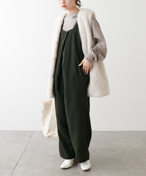 PUAL CE CIN(ピュアルセシン)の「【Du noir】ツイード調サロペット(サロペット/オーバーオール・レディース・ブラック/カーキ・FREE)」の1枚目の写真