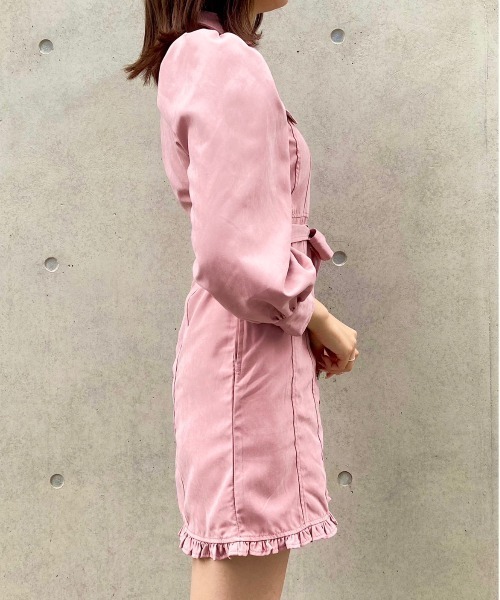 titty&Co.♡ピンクベージュ フリル付き長袖ミニワンピース TITTY&CO.（ティティーアンドコー）の「【TITTY&CO.】長袖