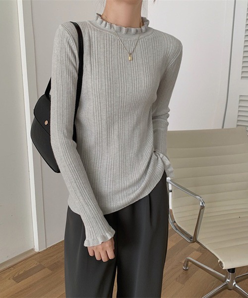 Chaco closet(チャコ クローゼット)の「ランダムリブフリルネックニットプルオーバー(ニット/セーター・レディース・ピンク/ホワイト/グレー/ブルー/ブラック・FREE)」の22枚目の写真