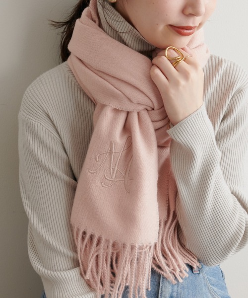 natural couture（ナチュラルクチュール）の「ロゴ刺繍入りストール（ストール/ショール・レディース・ブラック/オフホワイト/ピンク/モカ・FREE）」の4枚目の写真