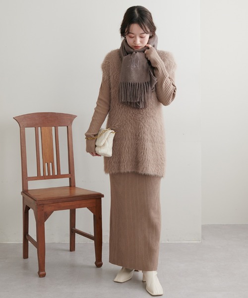 natural couture（ナチュラルクチュール）の「ロゴ刺繍入りストール（ストール/ショール・レディース・ブラック/オフホワイト/ピンク/モカ・FREE）」の12枚目の写真