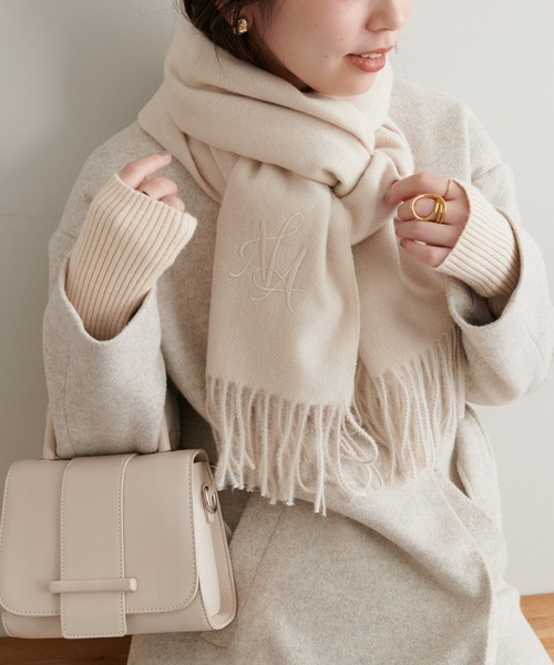 natural couture（ナチュラルクチュール）の「ロゴ刺繍入りストール（ストール/ショール・レディース・ブラック/オフホワイト/ピンク/モカ・FREE）」の19枚目の写真