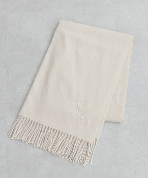 natural couture（ナチュラルクチュール）の「ロゴ刺繍入りストール（ストール/ショール・レディース・ブラック/オフホワイト/ピンク/モカ・FREE）」の8枚目の写真