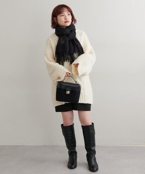 natural couture（ナチュラルクチュール）の「ロゴ刺繍入りストール（ストール/ショール・レディース・ブラック/オフホワイト/ピンク/モカ・FREE）」の17枚目の写真