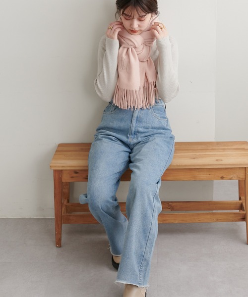 natural couture（ナチュラルクチュール）の「ロゴ刺繍入りストール（ストール/ショール・レディース・ブラック/オフホワイト/ピンク/モカ・FREE）」の21枚目の写真