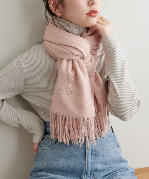 natural couture（ナチュラルクチュール）の「ロゴ刺繍入りストール（ストール/ショール・レディース・ブラック/オフホワイト/ピンク/モカ・FREE）」の18枚目の写真