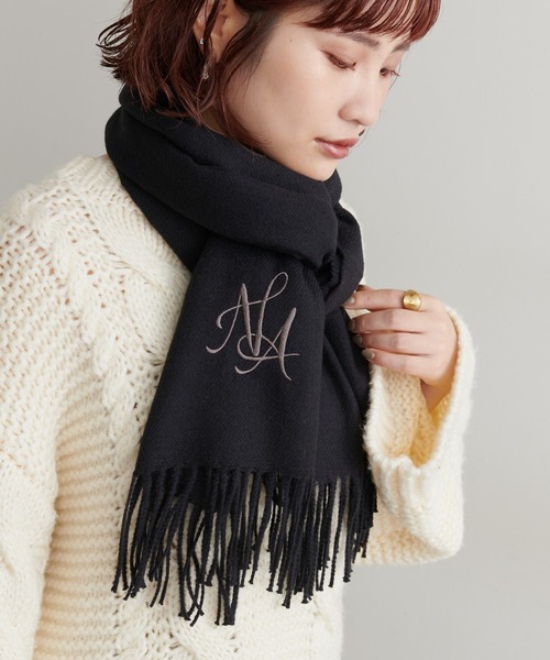 natural couture（ナチュラルクチュール）の「ロゴ刺繍入りストール（ストール/ショール・レディース・ブラック/オフホワイト/ピンク/モカ・FREE）」の22枚目の写真