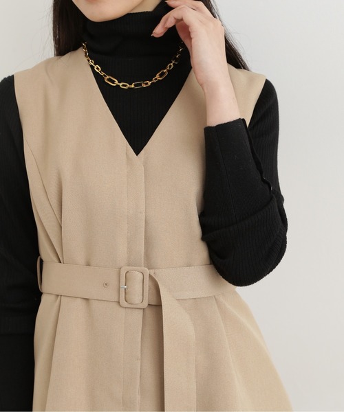 NATURAL BEAUTY BASIC(ナチュラルビューティーベーシック)の「ペプラムベストセットアップ(ワンピース・レディース・ライトグリーン/ネイビー/ベージュ・SMALL/MEDIUM)」の8枚目の写真