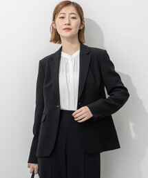 【美品】23区　トリアセ　ダブルジョーゼット ノーカラー ジャケット 44 セットアップ対応/洗える】トリアセダブルジョーゼット ノーカラー