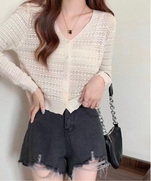 【OKUOKU 0909】レース編み カーディガン oku-tops-683151548293-188