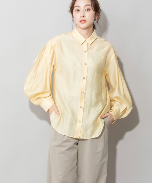 Munich（ミューニック）の「シャイニーローンタンブラータックスリーブシャツ（シャツ/ブラウス・レディース・イエロー/ラベンダー/ライトカーキ/ホワイト・FREE）」の5枚目の写真