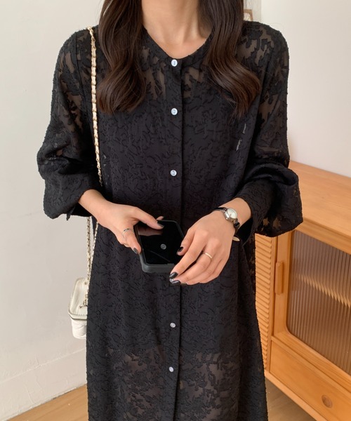 ABITOKYO(アビトーキョー)の「シアージャガードマキシ丈シャツワンピース(ワンピース・レディース・ホワイト/ブラック・FREE)」の7枚目の写真