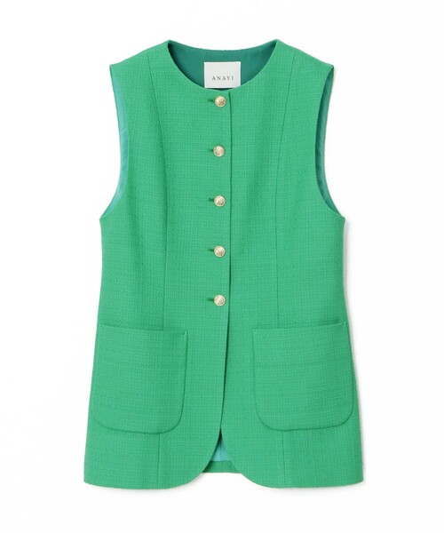 ✨美品✨定価5.9万 アナイ コットンオックスパッチポケットジレ グリーン 38 セール】コットンオックスパッチポケットジレ（その他アウター