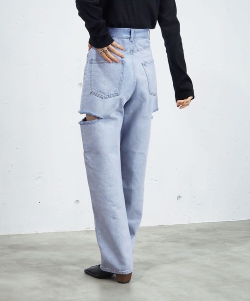 tiptop（ティップトップ）の「【2サイズ展開】サイドダメージデニムパンツ（デニムパンツ・レディース・ブラック/サックスブルー/ブルー・S/M）」の11枚目の写真