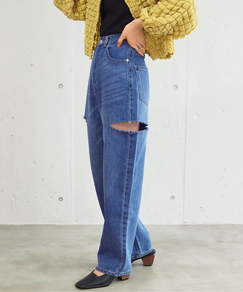 tiptop（ティップトップ）の「【2サイズ展開】サイドダメージデニムパンツ（デニムパンツ・レディース・ブラック/サックスブルー/ブルー・S/M）」の16枚目の写真