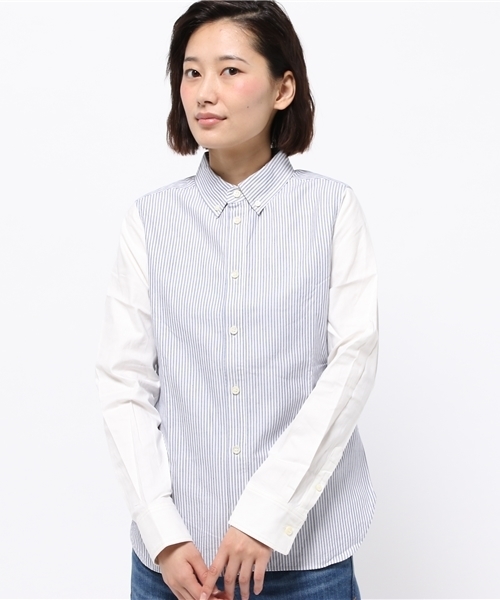 OUTLET（アウトレット）の「【BLOOM&BRANCH】SOスピンOXバイカラーSH（シャツ/ブラウス・レディース・ブルー/ストライプ・36/34）」の2枚目の写真