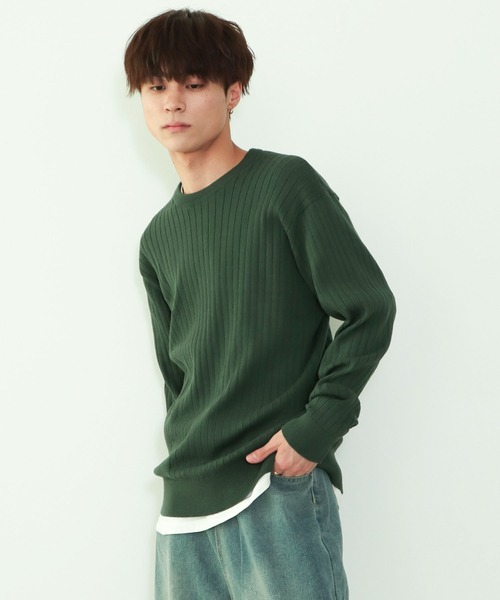 CRAFT STANDARD BOUTIQUE(クラフトスタンダードブティック)の「クルーネックワイドリブニット(ニット/セーター・メンズ・グリーン/ダークブラウン/オフホワイト/ベージュ/ブラック・LL/M/L)」の5枚目の写真