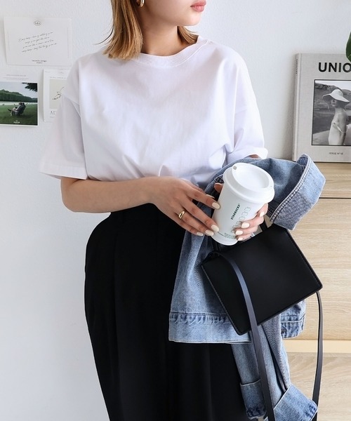 andme(アンドミー)の「コットンクルーネック半袖Tシャツ(Tシャツ/カットソー・レディース・オフホワイト/チャコールグレー/ブラック/ベージュ/オートミール/ブルー系その他・S/M)」の19枚目の写真
