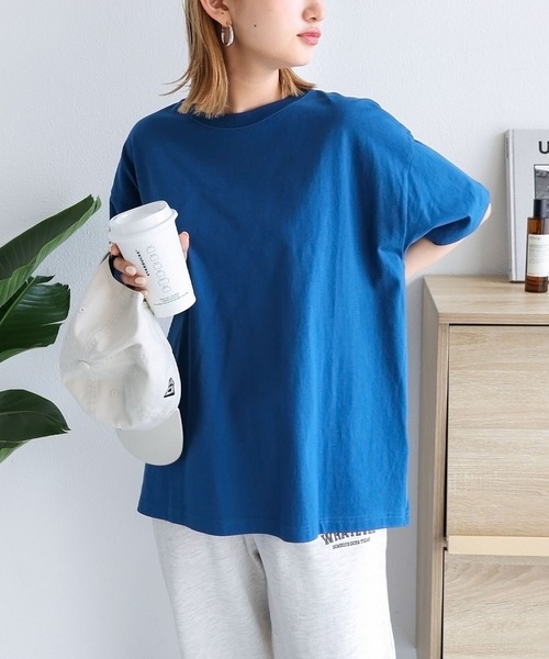 andme(アンドミー)の「コットンクルーネック半袖Tシャツ(Tシャツ/カットソー・レディース・オフホワイト/チャコールグレー/ブラック/ベージュ/オートミール/ブルー系その他・S/M)」の17枚目の写真