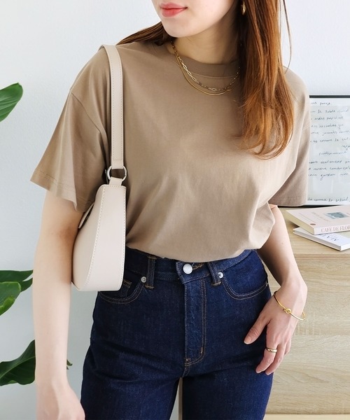andme(アンドミー)の「コットンクルーネック半袖Tシャツ(Tシャツ/カットソー・レディース・オフホワイト/チャコールグレー/ブラック/ベージュ/オートミール/ブルー系その他・S/M)」の21枚目の写真