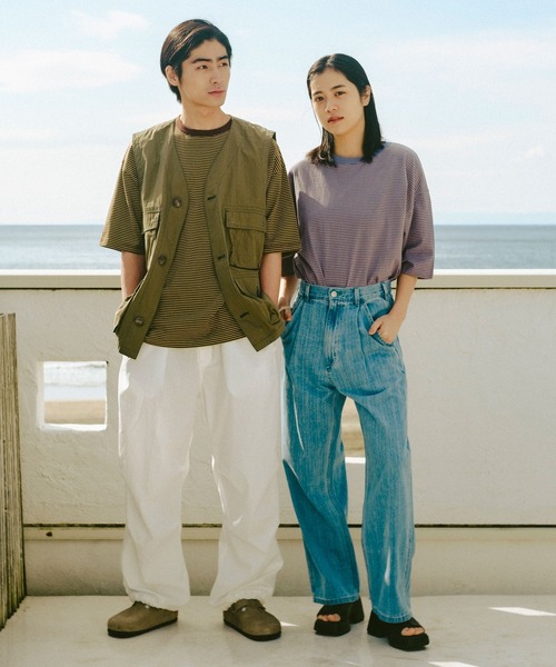 WHIMSIC（ウィムジック）の「【UNISEX】マイクロボーダーTシャツ（Tシャツ/カットソー・メンズ・ブラウン/ブルー/グリーン・FREE）」の2枚目の写真