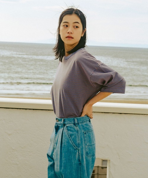 WHIMSIC（ウィムジック）の「【UNISEX】マイクロボーダーTシャツ（Tシャツ/カットソー・メンズ・ブラウン/ブルー/グリーン・FREE）」の8枚目の写真