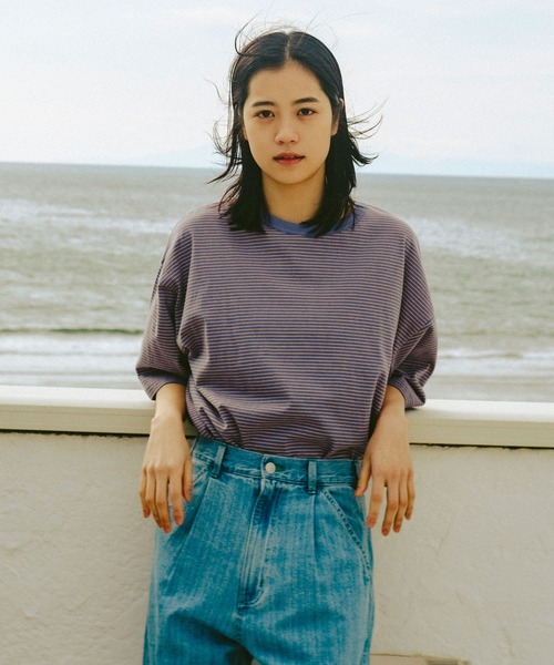 WHIMSIC（ウィムジック）の「【UNISEX】マイクロボーダーTシャツ（Tシャツ/カットソー・メンズ・ブラウン/ブルー/グリーン・FREE）」の21枚目の写真