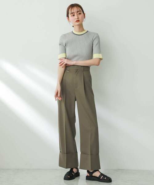 SENSE OF PLACE by URBAN RESEARCH（センスオブプレイスバイアーバンリサーチ）の「バイカラーコンパクトセーター(5分袖)（ニット/セーター・レディース・ブラック/アイボリー/オリーブ/ライトブルー/ライトグレー/オフホワイト・ONE）」の15枚目の写真