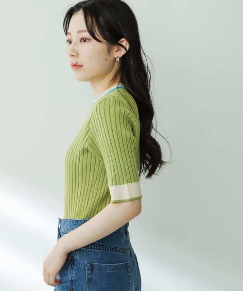 SENSE OF PLACE by URBAN RESEARCH（センスオブプレイスバイアーバンリサーチ）の「バイカラーコンパクトセーター(5分袖)（ニット/セーター・レディース・ブラック/アイボリー/オリーブ/ライトブルー/ライトグレー/オフホワイト・ONE）」の19枚目の写真