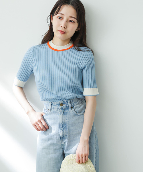 SENSE OF PLACE by URBAN RESEARCH（センスオブプレイスバイアーバンリサーチ）の「バイカラーコンパクトセーター(5分袖)（ニット/セーター・レディース・ブラック/アイボリー/オリーブ/ライトブルー/ライトグレー/オフホワイト・ONE）」の20枚目の写真