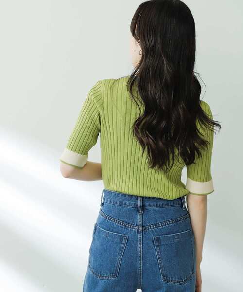 SENSE OF PLACE by URBAN RESEARCH（センスオブプレイスバイアーバンリサーチ）の「バイカラーコンパクトセーター(5分袖)（ニット/セーター・レディース・ブラック/アイボリー/オリーブ/ライトブルー/ライトグレー/オフホワイト・ONE）」の21枚目の写真