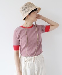 成型ボーダー 五分袖プルオーバー