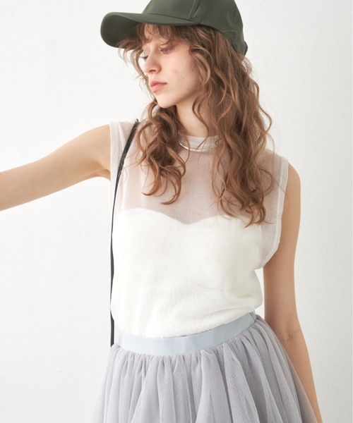 LA BELLE ETUDE(ラベルエチュード)の「シースルークルーネックニット(Tシャツ/カットソー・レディース・パープル/モカ/ホワイト/ブラック・FREE)」の2枚目の写真