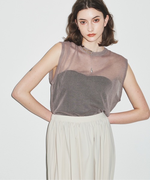 LA BELLE ETUDE(ラベルエチュード)の「シースルークルーネックニット(Tシャツ/カットソー・レディース・パープル/モカ/ホワイト/ブラック・FREE)」の3枚目の写真