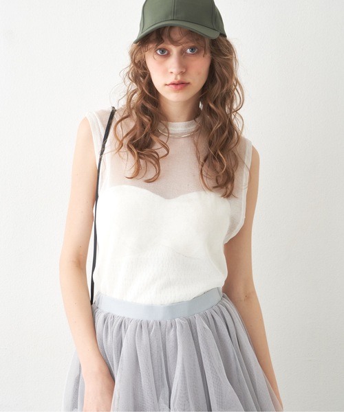 LA BELLE ETUDE(ラベルエチュード)の「シースルークルーネックニット(Tシャツ/カットソー・レディース・パープル/モカ/ホワイト/ブラック・FREE)」の20枚目の写真