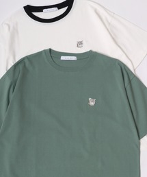 Lazar 別注 Animal One Point Embroidery Tee/オーバーサイズ ワンポイント刺繍 半袖Tシャツ/リンガーT/虎・トラ/犬・イヌ/猫・ネコ/狼・オオカミ/レディース メンズ