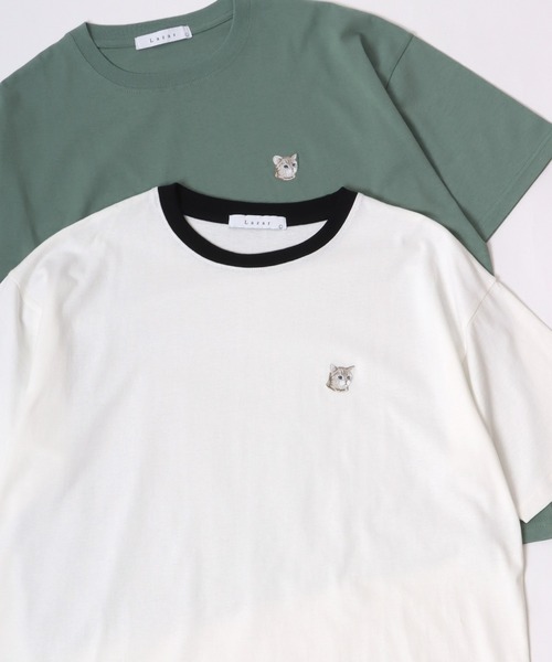 Lazar(ラザル)の「Lazar 別注 Animal One Point Embroidery Tee/オーバーサイズ ワンポイント刺繍 半袖Tシャツ/リンガーT/虎・トラ/犬・イヌ/猫・ネコ/狼・オオカミ/レディース メンズ(Tシャツ/カットソー・メンズ・ネイビー/ホワイト/ホワイト系その他/ホワイト系その他3/グリーン/ブラック/ホワイト系その他5/ホワイト系その他6/ホワイト系その他7/ホワイト系その他2/ブラック系その他/ホワイト系その他4・M/L/LL)」の7枚目の写真