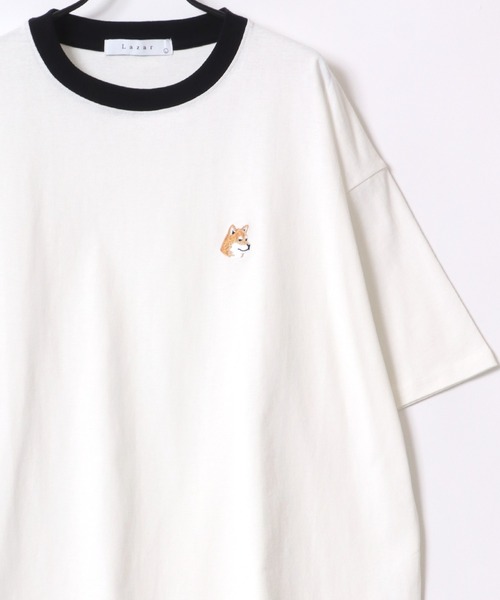Lazar(ラザル)の「Lazar 別注 Animal One Point Embroidery Tee/オーバーサイズ ワンポイント刺繍 半袖Tシャツ/リンガーT/虎・トラ/犬・イヌ/猫・ネコ/狼・オオカミ/レディース メンズ(Tシャツ/カットソー・メンズ・ネイビー/ホワイト/ホワイト系その他/ホワイト系その他3/グリーン/ブラック/ホワイト系その他5/ホワイト系その他6/ホワイト系その他7/ホワイト系その他2/ブラック系その他/ホワイト系その他4・M/L/LL)」の13枚目の写真