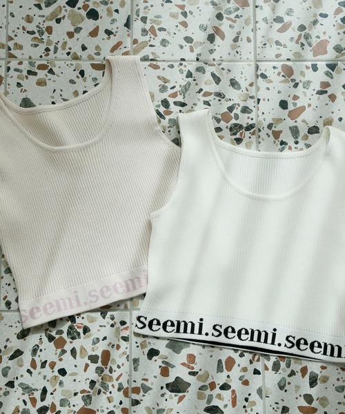 Seemi. byNICECLAUP（ シーミーバイナイスクラップ）の「【Seemi】ロゴラインニットタンクトップ（タンクトップ・レディース・ピンクベージュ/オフホワイト・FREE）」の3枚目の写真